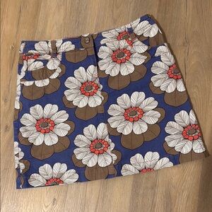 Boden Retro Floral Blue and Brown 5 Pocket Skirt, Size 12R, EUC